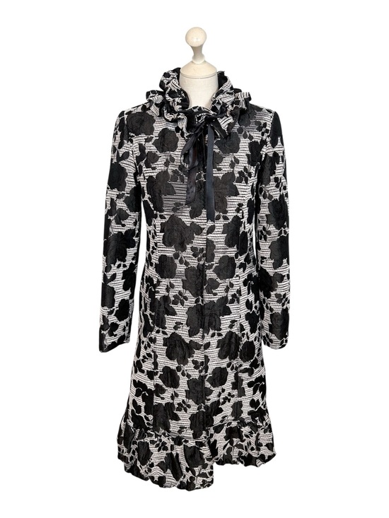 Vintage Jackets & Blazers - Vintage Brocade Floral Ruffle Tie Neck Dress Coat